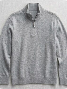 LANDS END Quarter Zip Pullover Ribbed Cuffs & Hem Sweatshirt, Men’s M, Gray